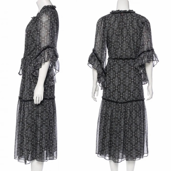 MISA Los Angeles Marcele Midi Dress S Paisley Floral Ruffle Sleeve Boho Peasant - Picture 5 of 16